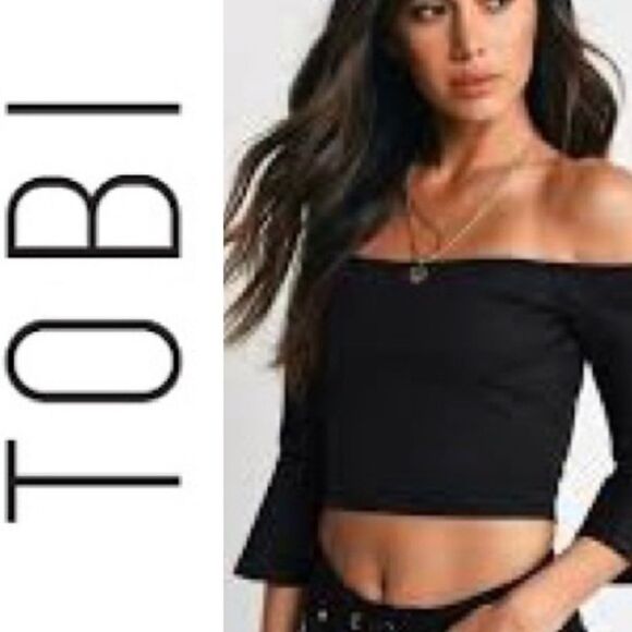 Tobi Womens Black Off the shoulder bell sleeve crop top size small s - Picture 1 of 9